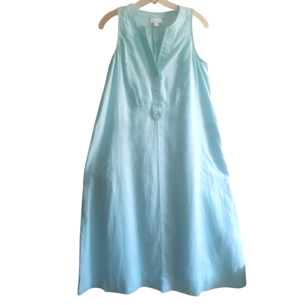 J.jill Love Linen 100% Linen Sleeveless Midi Shift Dress Light Pastel Blue VNeck - Picture 9 of 17